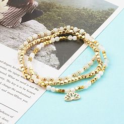 Комплекты эластичных браслетов из натурального радужного лунного камня и ляпис-лазури&nbsp;BJEW-JB06255-03