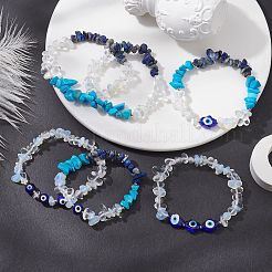 6 шт. 6 стильных браслета из натуральных и синтетических смешанных драгоценных камней&nbsp;BJEW-JB10133