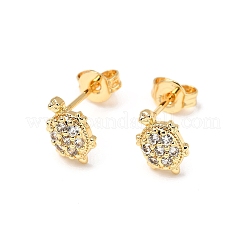 Серьги-гвоздики из латуни с микропаве из прозрачных кубических цирконий черепахового цвета&nbsp;EJEW-A135-03G