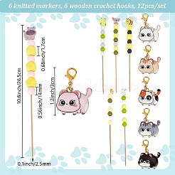 6 спица для вязания из бамбука с бисером и 6 набора эмалевых маркеров для петель из сплава кошек&nbsp;DIY-DR00013