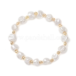 Эластичные браслеты из гальванизированного ракушечного жемчуга и латунных бусин для женщин&nbsp;BJEW-JB13013