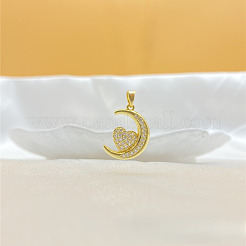 Ожерелья с подвесками из латуни с микропаве из прозрачных кубических цирконий в форме луны и сердца&nbsp;FS-WG7C282-01