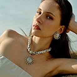 Женские ожерелья из плетеного хлопкового шнура с подвеской в виде солнца из латуни&nbsp;FS-WG2F99C-02