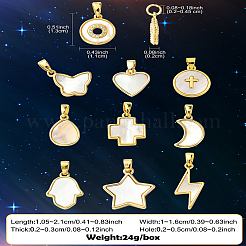 10 шт. 10 стиля подвески из натуральной белой ракушки с латунным паве&nbsp;KK-CJ0002-56