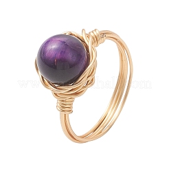 Натуральный тигровый глаз кольца палец&nbsp;RJEW-JR00986