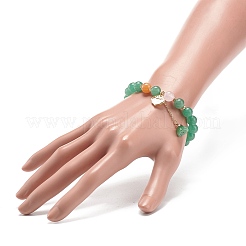 Натуральный красный и зеленый авантюрин и розовый кварц круглые эластичные браслеты из бисера&nbsp;BJEW-JB09012