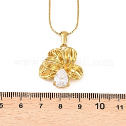 Ожерелья с подвеской-цветком из нержавеющей стали 304 с прозрачными кубическими цирконами&nbsp;NJEW-H088-04G