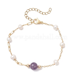 Браслеты из круглых бусин из натуральных драгоценных камней и ракушек&nbsp;BJEW-JB12812