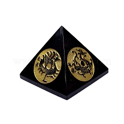 Пирамида из натурального обсидиана с фигурками знаков мифических зверей&nbsp;PW-WG94436-01