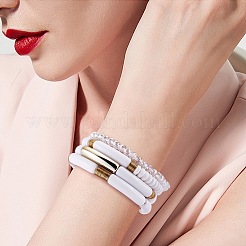 4 шт. 4 стильных акриловых массивных изогнутых браслета из эластичной трубки&nbsp;BJEW-SW00074-06