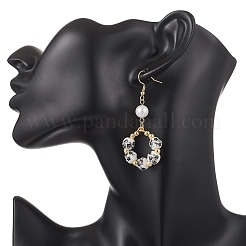 Круглые подвесные серьги из печатного фарфора&nbsp;EJEW-JE06838-01