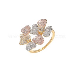Кольца для женщин с цветочным узором из латуни с микропаве из прозрачных кубических цирконий&nbsp;FS-WG8D34E-01