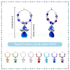 32 шт. 8-х цветные стеклянные подвески-ангелы для бокалов вина&nbsp;AJEW-PH01651