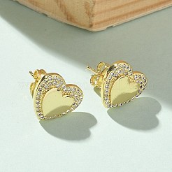 Женские серьги-гвоздики из латуни с микропаве и прозрачным кубическим цирконием&nbsp;LS-EJEW-U034-02G-02