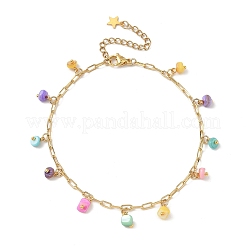 Браслеты на ногу из латуни с цепочкой-скрепкой из натуральных пресноводных ракушек&nbsp;AJEW-AN00719