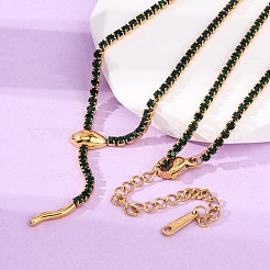 304 нержавеющая сталь изумрудные стразы змея теннисные ожерелья для женщин&nbsp;LS-NJEW-A051-02G