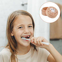 Круглые печатные деревянные футляры для хранения детских зубов с крышками&nbsp;CON-WH0099-75A