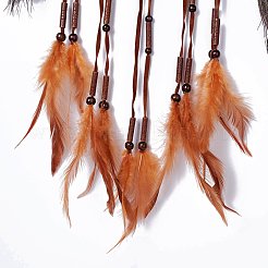 Сетка из бамбуковых колец в национальном стиле с перьями в стиле бохо&nbsp;HJEW-A001-07