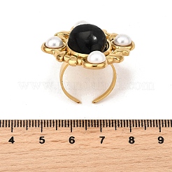 Нержавеющая сталь 304 с натуральными драгоценными камнями и пластиковой имитацией жемчуга&nbsp;LS-RJEW-Z096-02G-03