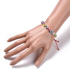 Плоский круглый браслет из бисера с дурным глазом&nbsp;BJEW-JB07102-02