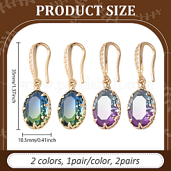 2 пара двухцветных серег-подвесок из латуни с кубическим цирконием&nbsp;EJEW-GO0002-18