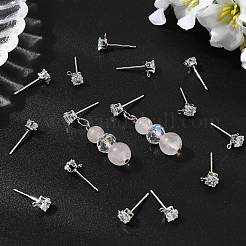 Квадратная фурнитура для сережек-гвоздиков из латуни с прозрачным кубическим цирконием&nbsp;XGR0103P-115P