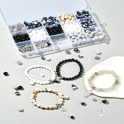 Наборы для изготовления парных браслетов из сплава и круглых бусин из натурального белого нефрита&nbsp;DIY-FS0007-49