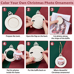 Плоская круглая рождественская незаконченная деревянная мини-подвесная фоторамка для детей&nbsp;HJEW-WH0036-122