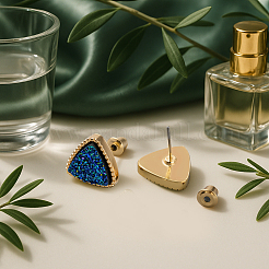 10 пара двухцветных сверкающих треугольных серег-гвоздиков из сплава и смолы&nbsp;EJEW-HY0001-27