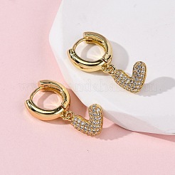 Серьги-кольца в форме сердца с микропаве из прозрачных кубических цирконий из латуни&nbsp;EJEW-K267-13G