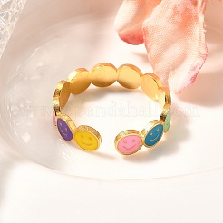 201 нержавеющая сталь эмалированное открытое кольцо-манжета для женщин&nbsp;RJEW-A053-04G-01