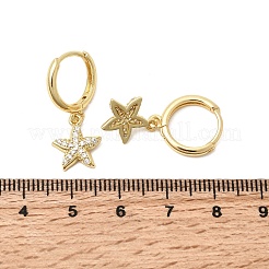 Серьги-кольца в форме морской звезды из латуни с микропаве и прозрачными кубическими циркониями&nbsp;EJEW-H180-28G