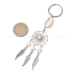4 шт. брелки из сплава в тибетском стиле с натуральными ракушками и синтетической бирюзой&nbsp;KEYC-JKC01179