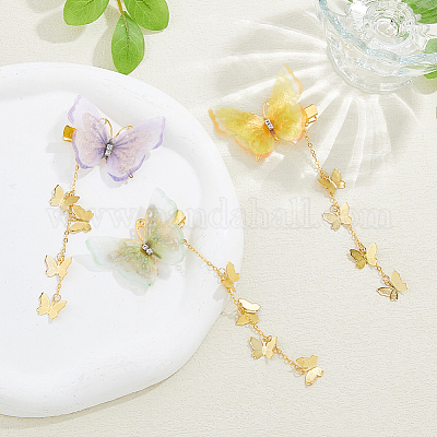 5 пара заколок-бабочк из полиэстера и железа для волос из кожи аллигатора&nbsp;PHAR-FH00002-1