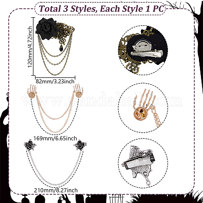 3 шт. 3 броши-цепочки в готическом стиле из сплава&nbsp;JEWB-GA0001-47-1