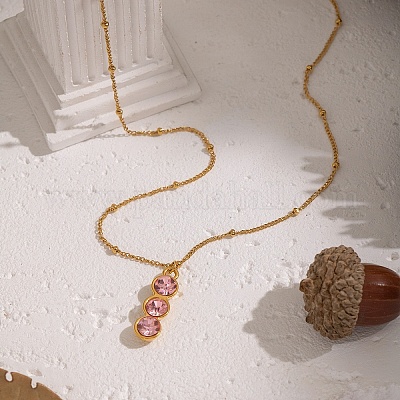 Женские колье с тройным плоским круглым кулоном из нержавеющей стали 304 с кубическими цирконами в форме паве LB6487-1-1