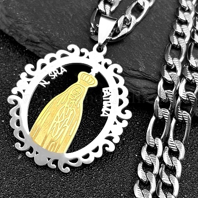 Кольцо с подвеской Девы Марии 201 из нержавеющей стали для мужчин и женщин NJEW-K283-23G-1