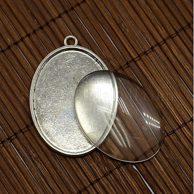 40x30 крышки мм Ширина овальные стекла кабошон и антикварные сплава серебра пустые сеттинги подвеска кабошон для мастеров портретной подвеска материалы DIY-X0154-AS-LF-1