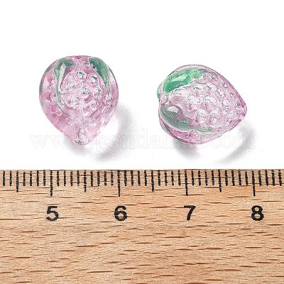 Прозрачные стеклянные эмалевые бусины клубника LAMP-V001-05A-1