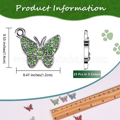 25 шт. 5 цвета подвески-бабочки из цинкового сплава ENAM-SZ0001-81-1