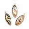 Brass Enamel Pendants, Imitation Abalone Shell, Real 14K Gold Plated, Cadmium Free & Lead Free, Horse Eye, 22.5x10x2.5~4.5mm, Hole: 1.6mm