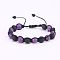 Adjustable Natural Round Amethyst Braided Bead Bracelets for Women Men, with Lava Rock Beads