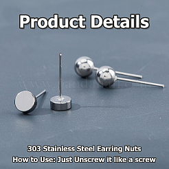 40 шт. 4 стиля 303 нержавеющая сталь гайки для сережек&nbsp;STAS-HS0001-58P