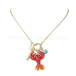 Кулон-ожерелье ручной работы из стекла в форме красной креветки.&nbsp;NJEW-JN05913