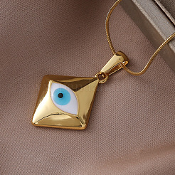 Модные ожерелья с подвеской в виде ромба из нержавеющей стали 304 с белой эмалью от сглаза&nbsp;MB5492