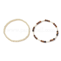 2 шт. эластичные браслеты из натурального тигрового глаза&nbsp;BJEW-JB12938-03