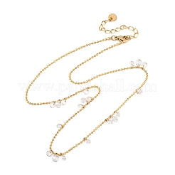 304 нержавеющая сталь шариковая цепочка цветные кубические цирконии плоские круглые кисточки ожерелья для женщин&nbsp;LS-NJEW-A051-03G-02