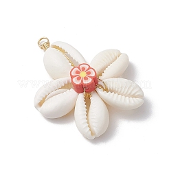 Подвески из натуральной ракушки каури и цветов ручной работы из полимерной глины&nbsp;PALLOY-JF03843