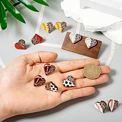 6 пара серег-гвоздиков в форме сердечек из дерева в спортивном стиле&nbsp;EJEW-TA0001-33