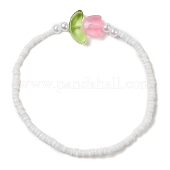 Эластичный браслет из стеклянных семян и тюльпанов лэмпворк&nbsp;BJEW-JB09428